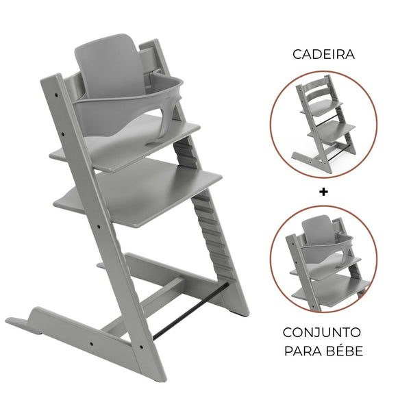 Cadeira evolutiva Stokke Tripp Trapp com Baby Set² para bebé e criança na cor storm grey