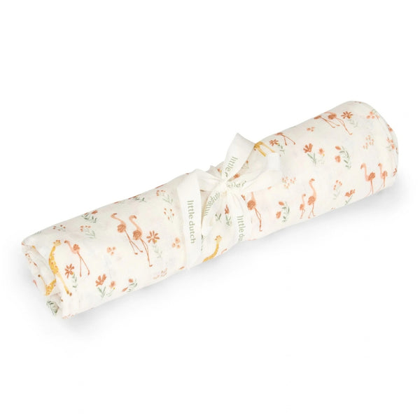 Swaddle Little Dutch 120 × 120 cm em musselina de 100% algodão orgânico, disponível no design Blooming Safari.
