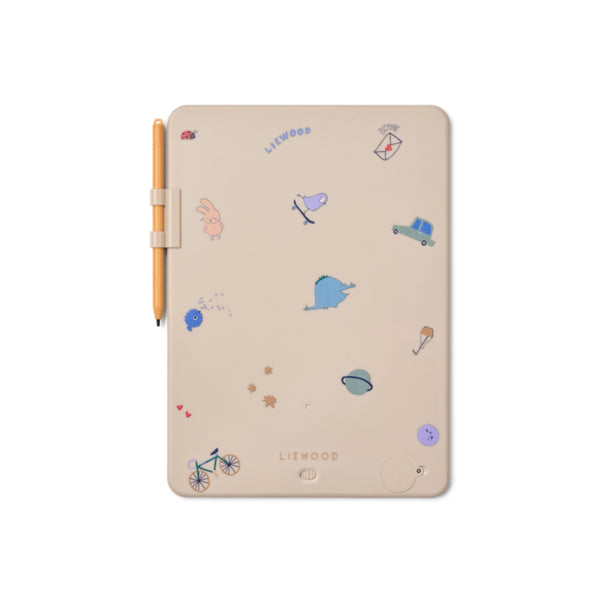Tablet Mágico Zora de 10 polegadas com ecrã LCD reutilizável, caneta, botão para apagar e função de bloqueio para desenhos infantis.