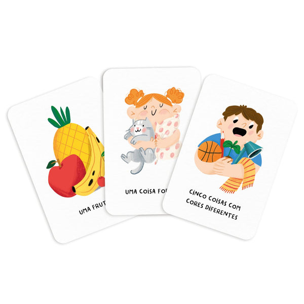 Jogo de cartas procura e encontra em casa para crianças do The Happy Gang