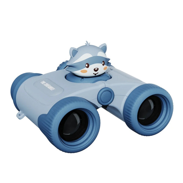 Binóculos Zoo Eyes infantis com ampliação 8x, revestimento em silicone e design divertido para exploração da natureza racoon