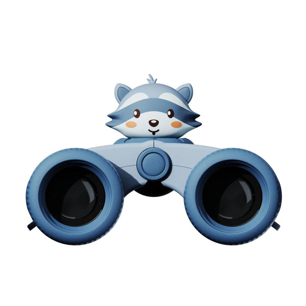 Binóculos Zoo Eyes infantis com ampliação 8x, revestimento em silicone e design divertido para exploração da natureza racoon
