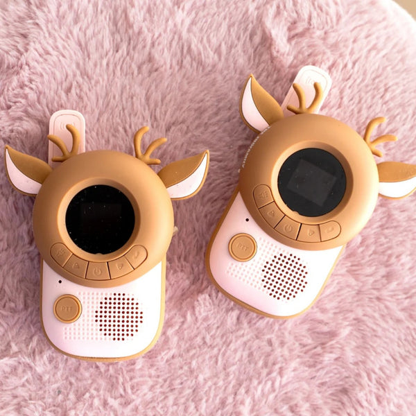 Walkie Talkie Zoo para crianças com ecrã digital, lanterna integrada e alcance até 3 km para aventuras ao ar livre deer