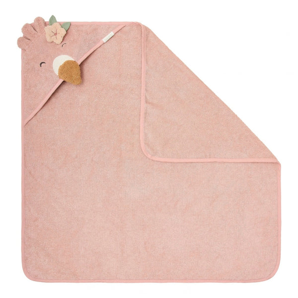 Toalha de Banho Little Dutch em 100% algodão orgânico com capuz de animal, disponível nos designs Flamingo rosa.