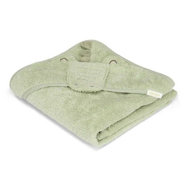 Toalha de Banho Little Dutch em 100% algodão orgânico com capuz de animal, disponível nos designs Crocodile.