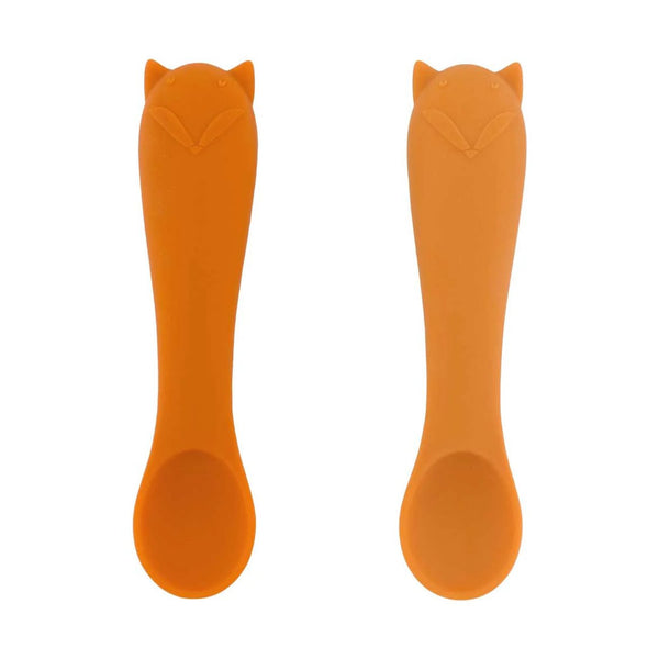 Conjunto de 2 primeiras colheres para bebé em silicone alimentar, macias e ergonómicas, ideais para a introdução alimentar e aprendizagem autónoma Mr. Fox