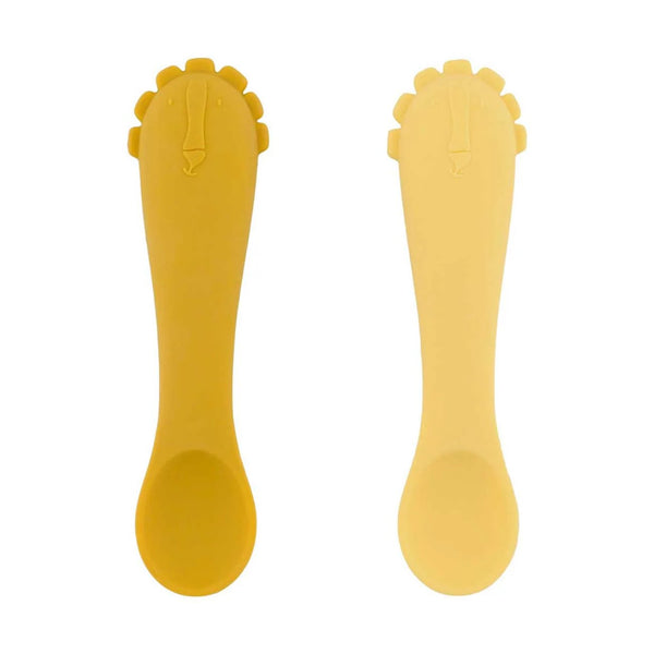 Conjunto de 2 primeiras colheres para bebé em silicone alimentar, macias e ergonómicas, ideais para a introdução alimentar e aprendizagem autónoma Mr. Lion