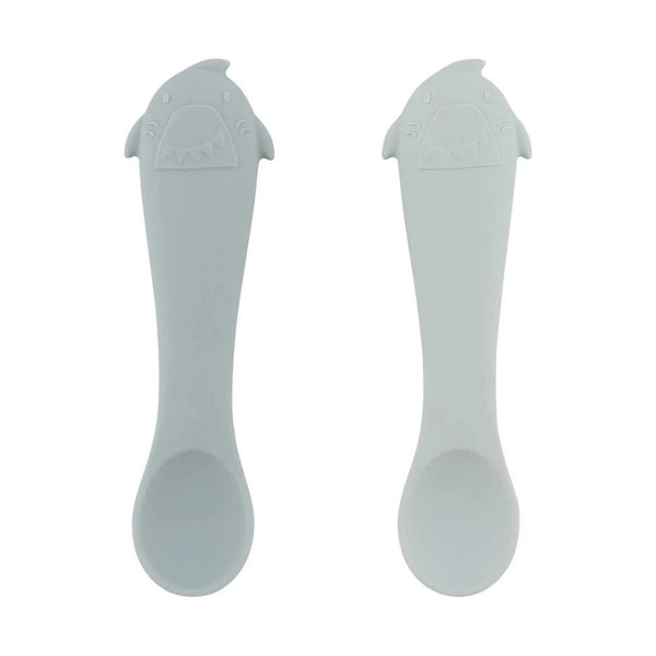 Conjunto de 2 primeiras colheres para bebé em silicone alimentar, macias e ergonómicas, ideais para a introdução alimentar e aprendizagem autónoma Mr. Shark