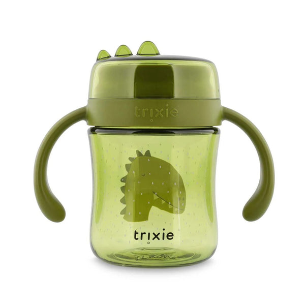 Copo 360º Trixie em Tritan para bebé, com sistema anti-derrame, resistente e fácil de segurar para aprendizagem autónoma da bebida verde mr dino