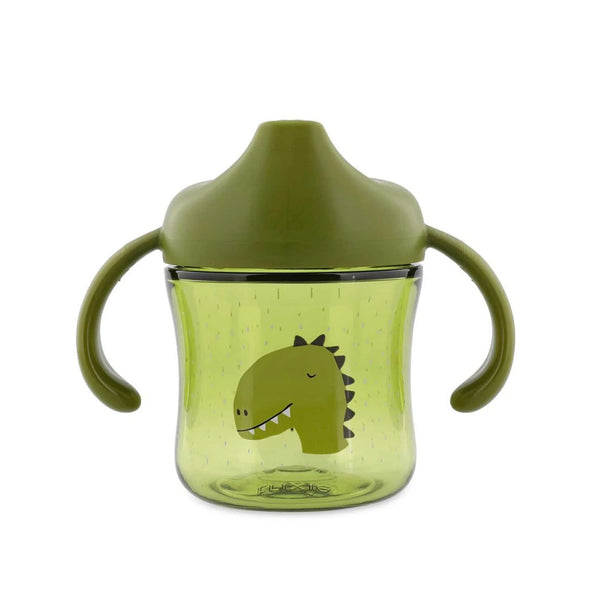 Copo de aprendizagem em Tritan com pegas ergonómicas e sistema anti-fugas, ideal para a transição do biberão para o copo e para promover a autonomia da criança Mr Dino