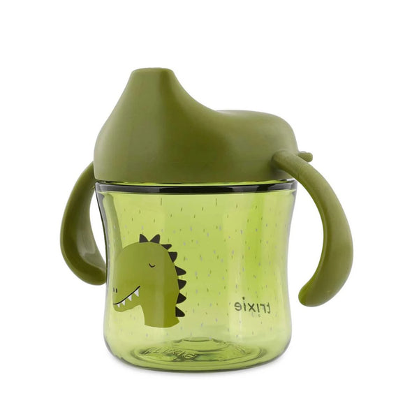 Copo de aprendizagem em Tritan com pegas ergonómicas e sistema anti-fugas, ideal para a transição do biberão para o copo e para promover a autonomia da criança Mr Dino