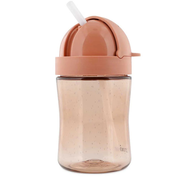 Copo com palhinha Trixie em Tritan para bebé, com sistema anti-derrame, tampa protetora e palhinha em silicone macia cor laranja fox