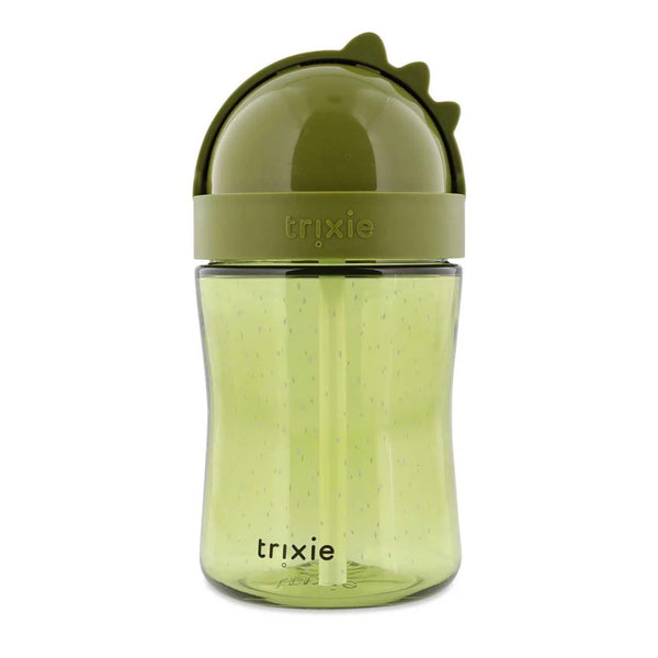 Copo com palhinha Trixie em Tritan para bebé, com sistema anti-derrame, tampa protetora e palhinha em silicone macia cor verde dino
