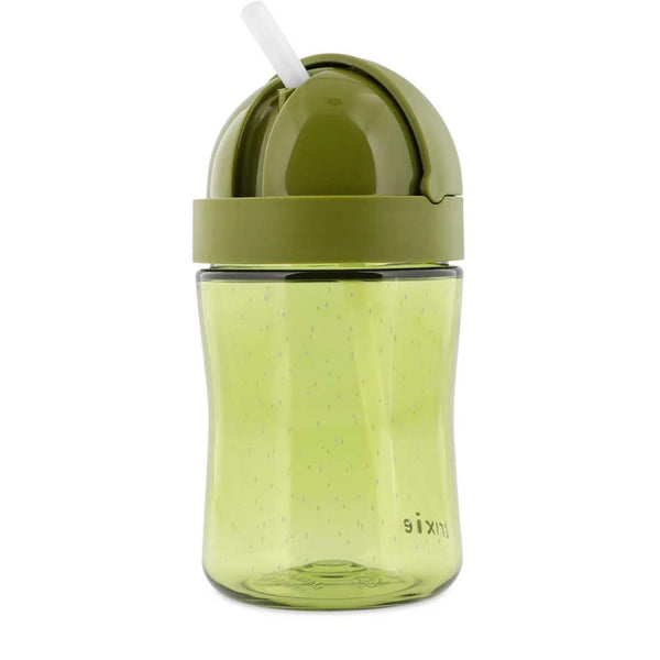 Copo com palhinha Trixie em Tritan para bebé, com sistema anti-derrame, tampa protetora e palhinha em silicone macia cor verde dino