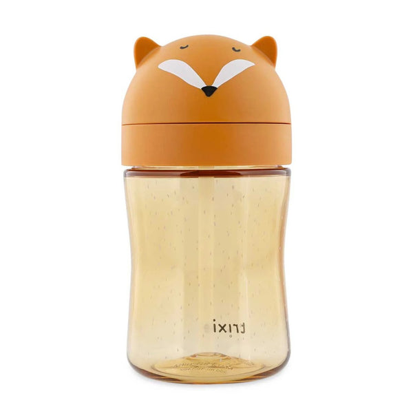 Copo com palhinha Trixie em Tritan para bebé, com sistema anti-derrame, tampa protetora e palhinha em silicone macia cor laranja fox