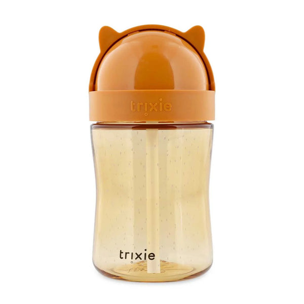 Copo com palhinha Trixie em Tritan para bebé, com sistema anti-derrame, tampa protetora e palhinha em silicone macia cor laranja fox