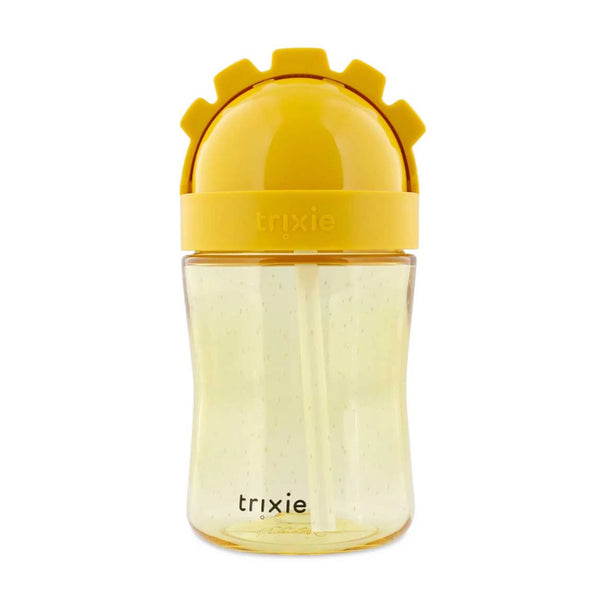 Copo com palhinha Trixie em Tritan para bebé, com sistema anti-derrame, tampa protetora e palhinha em silicone macia cor amarelo lion