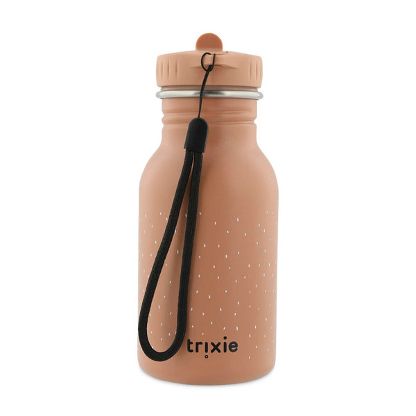 Garrafa de água infantil Trixie em aço inoxidável com tampa de abertura fácil, alça de transporte e design divertido para crianças gato