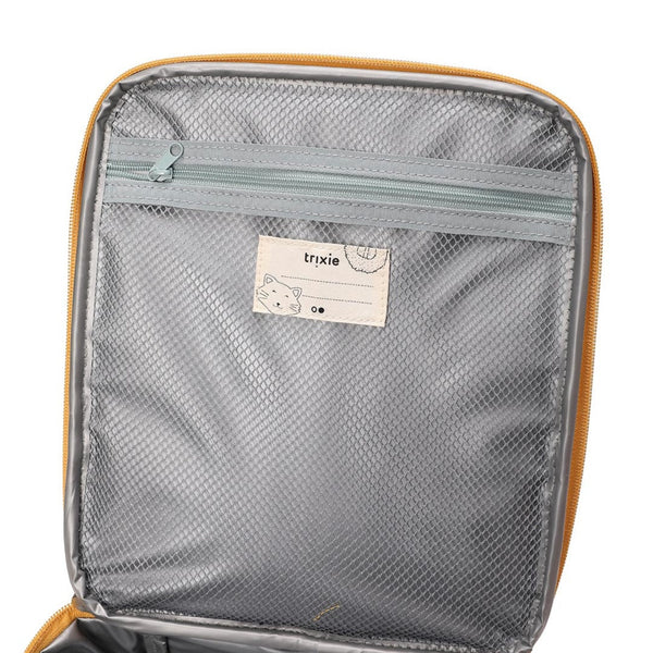 Lancheira térmica Trixie infantil com tiracolo ajustável, compartimento isotérmico e bolso frontal para snacks e acessórios mr lion