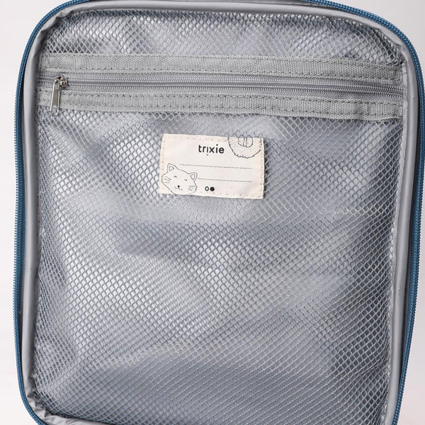 Lancheira térmica Trixie infantil com tiracolo ajustável, compartimento isotérmico e bolso frontal para snacks e acessórios mrs triceratops