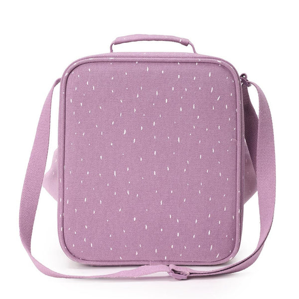 Lancheira térmica Trixie infantil com tiracolo ajustável, compartimento isotérmico e bolso frontal para snacks e acessórios mrs. peacock