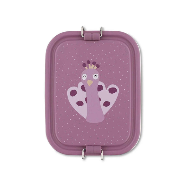 Marmita metálica pequena infantil em aço inoxidável com fechos de silicone, ideal para snacks e pequenas refeições na escola ou passeios
Mrs Peacock