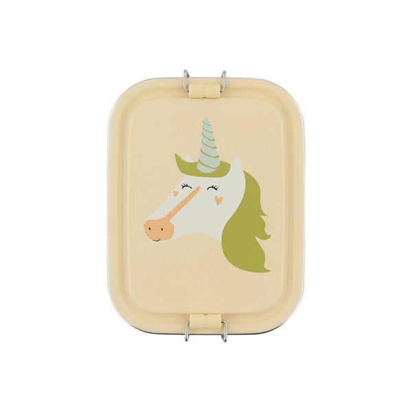Marmita metálica pequena infantil em aço inoxidável com fechos de silicone, ideal para snacks e pequenas refeições na escola ou passeios
Mrs Unicorn