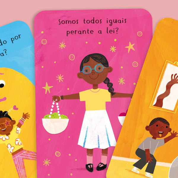 Tu Podes Mudar o Mundo, livro com 30 cartas e 120 perguntas para crianças a partir dos 8 anos, pensado para estimular reflexão e pensamento crítico.