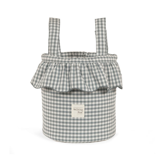 Mala Bucket Praliné Vichy Walking Mum resistente à água com fixação ao carrinho, ideal para transportar os essenciais do bebé durante os passeios. Verde.