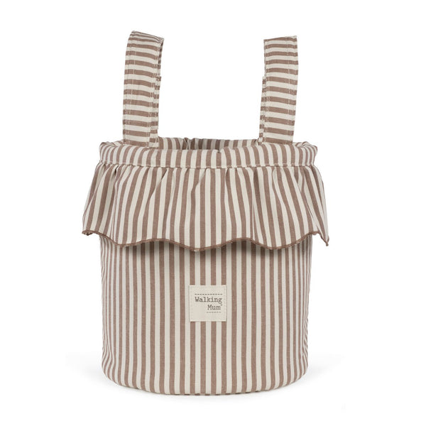 Mala Bucket Praliné Stripes Walking Mum resistente à água com fixação ao carrinho, ideal para transportar os essenciais do bebé durante os passeios. Vermelho