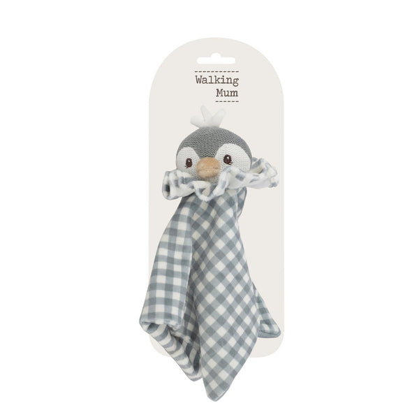 Doudou Penguin Praliné Walking Mum em veludo e malha ultra macia, ideal para confortar e acompanhar o bebé desde o nascimento verde.