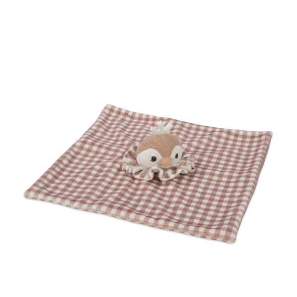 Doudou Penguin Praliné Walking Mum em veludo e malha ultra macia, ideal para confortar e acompanhar o bebé desde o nascimento vermelho.