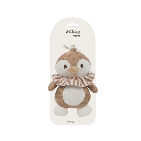 Peluche Musical Pinguim Praliné Mocha Walking Mum com melodia suave, tecido macio e fita de fixação, ideal para acalmar o bebé desde o nascimento vermelho.