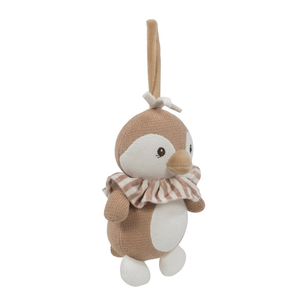 Peluche Musical Pinguim Praliné Mocha Walking Mum com melodia suave, tecido macio e fita de fixação, ideal para acalmar o bebé desde o nascimento vermelho.
