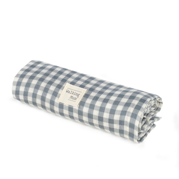 Musselina Praliné Vichy Walking Mum 120x120 cm em bambu e algodão, macia, respirável e ideal para envolver o bebé, passeios e amamentação. Verde.