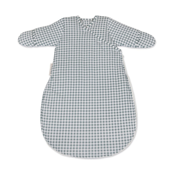 Saco de Dormir de Inverno Praliné Walking Mum em 100% algodão TOG 2.5 com mangas, ideal para manter o bebé quente, confortável e seguro durante as noites frias. Verde.