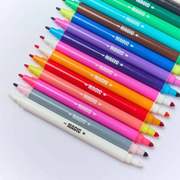 16 Marcadores Mágicos OMY Magic Twist com 14 cores vibrantes e 2 marcadores reveladores para criar efeitos e transformar as cores.