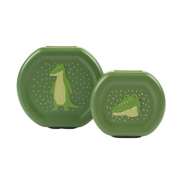 Conjunto de 2 marmitas com clip para crianças, leves e fáceis de abrir, ideais para transportar snacks para a escola, passeios e viagens. Mr Alligator