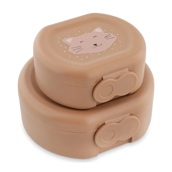 Conjunto de 2 marmitas com clip para crianças, leves e fáceis de abrir, ideais para transportar snacks para a escola, passeios e viagens. Mr Cat