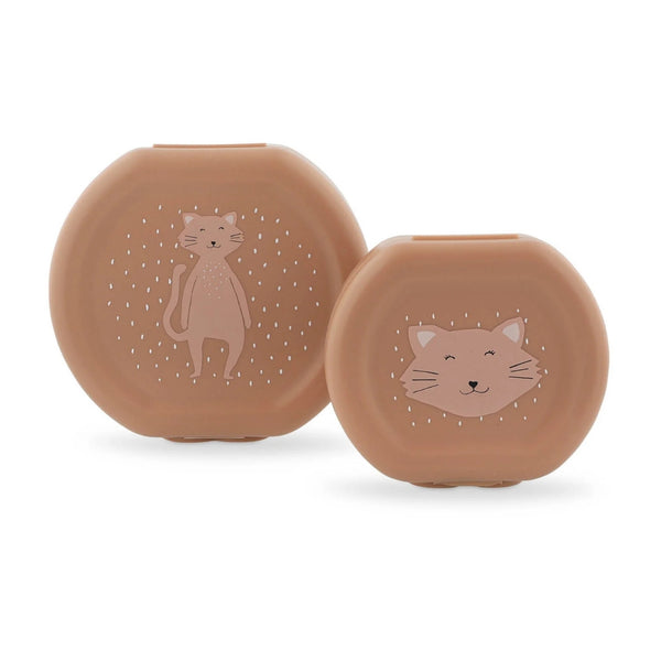 Conjunto de 2 marmitas com clip para crianças, leves e fáceis de abrir, ideais para transportar snacks para a escola, passeios e viagens. Mr Cat