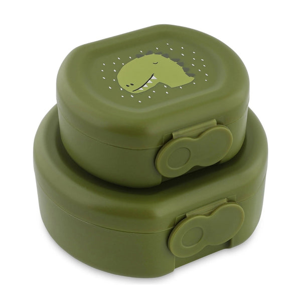 Conjunto de 2 marmitas com clip para crianças, leves e fáceis de abrir, ideais para transportar snacks para a escola, passeios e viagens. Mr Dino