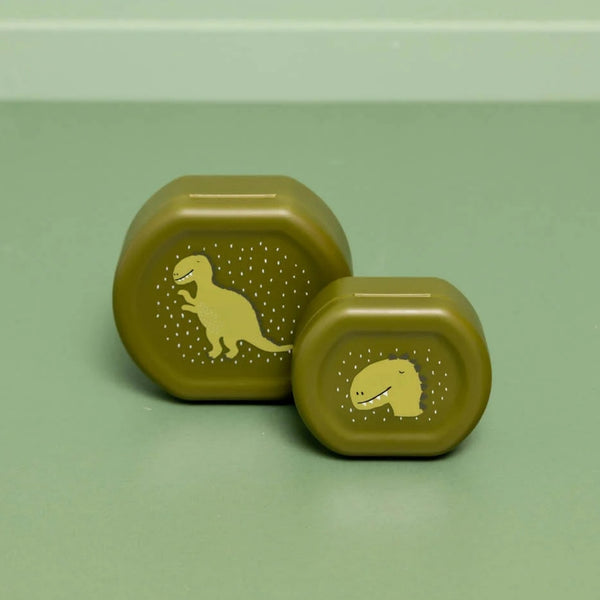 Conjunto de 2 marmitas com clip para crianças, leves e fáceis de abrir, ideais para transportar snacks para a escola, passeios e viagens. Mr Dino
