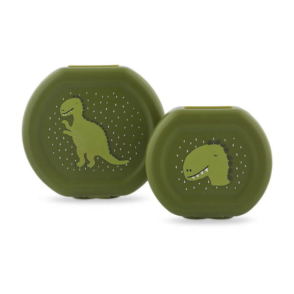 Conjunto de 2 marmitas com clip para crianças, leves e fáceis de abrir, ideais para transportar snacks para a escola, passeios e viagens. Mr Dino