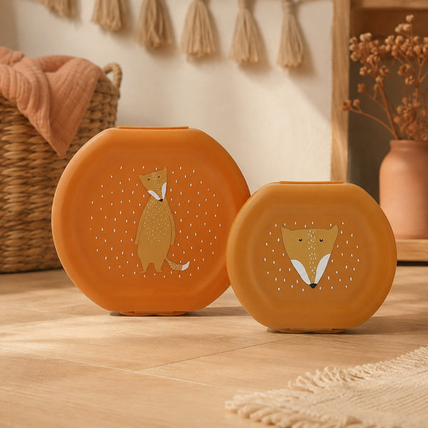 Conjunto de 2 marmitas com clip para crianças, leves e fáceis de abrir, ideais para transportar snacks para a escola, passeios e viagens. Mr Fox