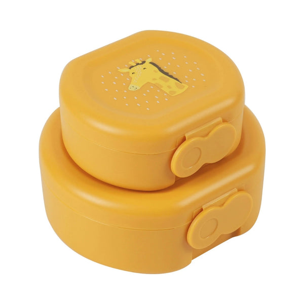 Conjunto de 2 marmitas com clip para crianças, leves e fáceis de abrir, ideais para transportar snacks para a escola, passeios e viagens. Mr Giraffe