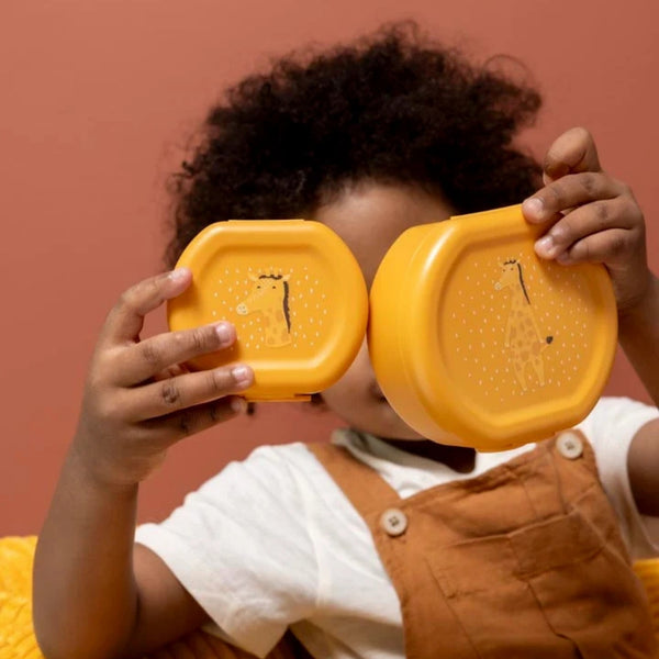 Conjunto de 2 marmitas com clip para crianças, leves e fáceis de abrir, ideais para transportar snacks para a escola, passeios e viagens. Mr Giraffe
