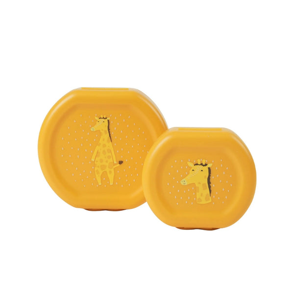 Conjunto de 2 marmitas com clip para crianças, leves e fáceis de abrir, ideais para transportar snacks para a escola, passeios e viagens. Mr Giraffe