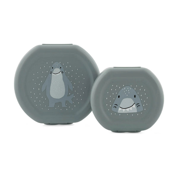 Conjunto de 2 marmitas com clip para crianças, leves e fáceis de abrir, ideais para transportar snacks para a escola, passeios e viagens. Mr Shark