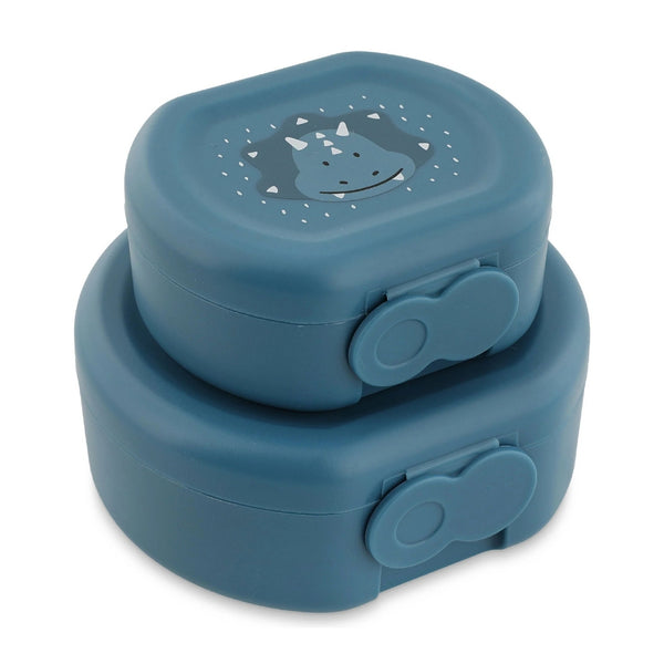 Conjunto de 2 marmitas com clip para crianças, leves e fáceis de abrir, ideais para transportar snacks para a escola, passeios e viagens. Mr Triceratop