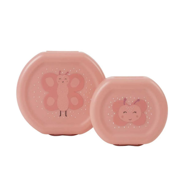 Conjunto de 2 marmitas com clip para crianças, leves e fáceis de abrir, ideais para transportar snacks para a escola, passeios e viagens. Mrs Butterfly